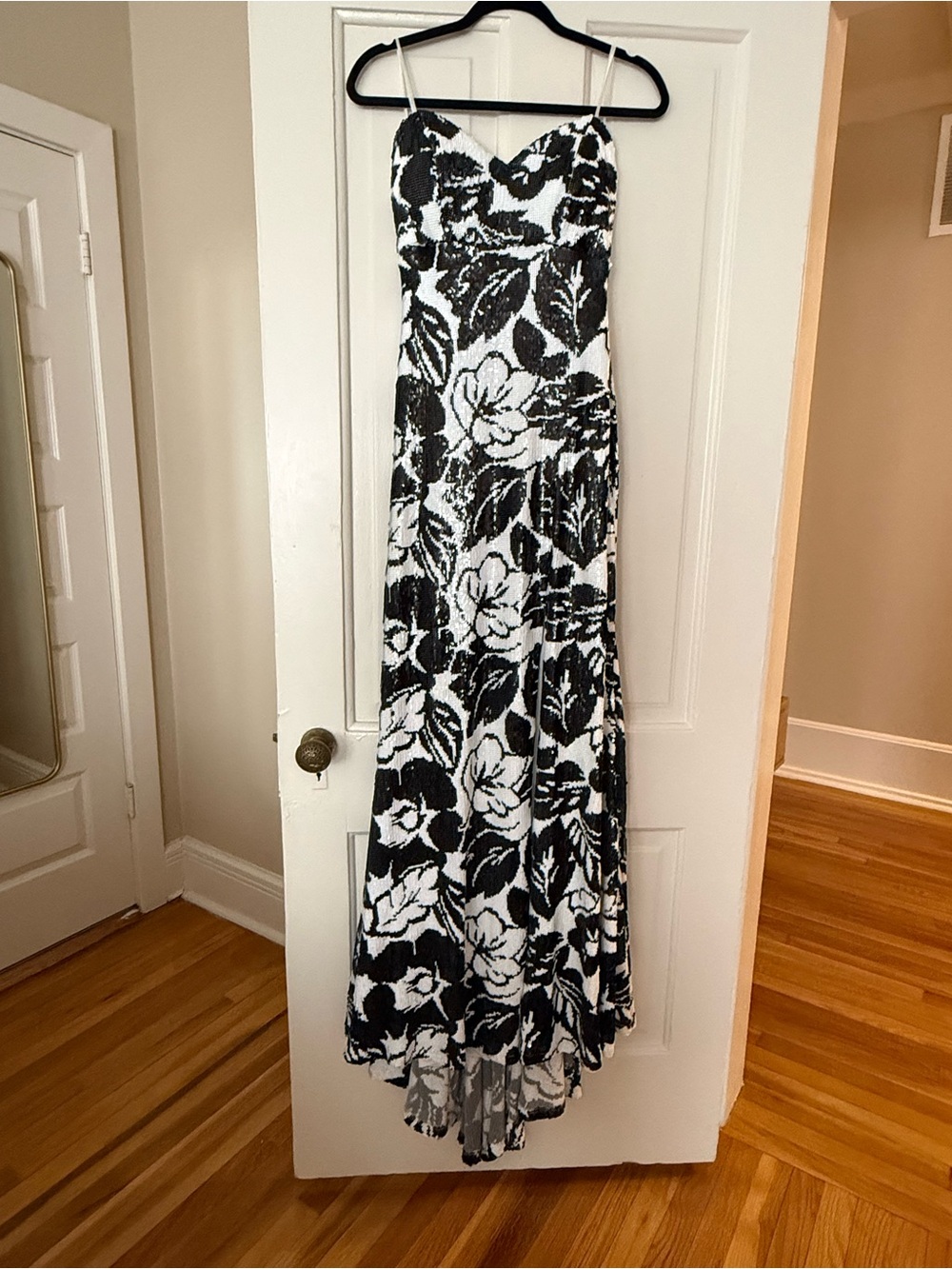 Honey & Rosie Black & White Sequin Floral Maxi Dress – Size L